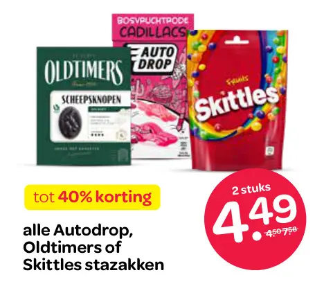Aanbieding: Autodrop, Oldtimers of Skittles stazakken