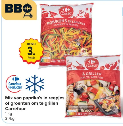 Promotie: Mix van paprika's in reepjes of groenten om te grillen - 2 voor 6 euro