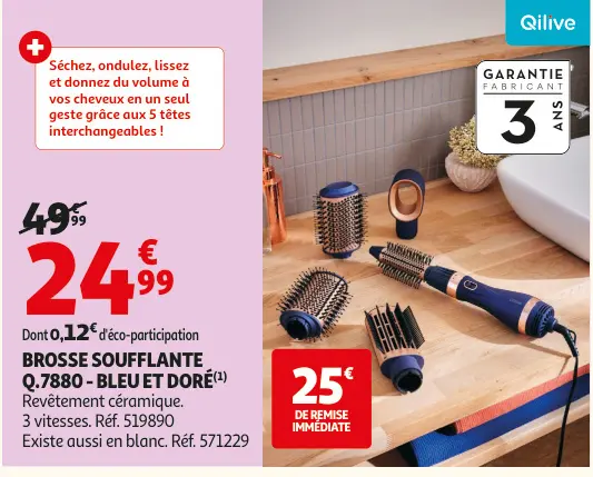 Promotie: Brosse soufflante q.7880 - bleu et doré