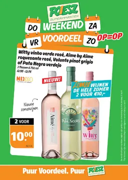 Aanbieding: Witty vinho verde rosé, Aime by Aime roquesante rosé, Volunte pinot grigio of Pata Negra verdejo