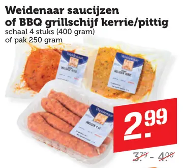 Aanbieding: Weidenaar saucijzen of BBQ grillschijf kerrie
