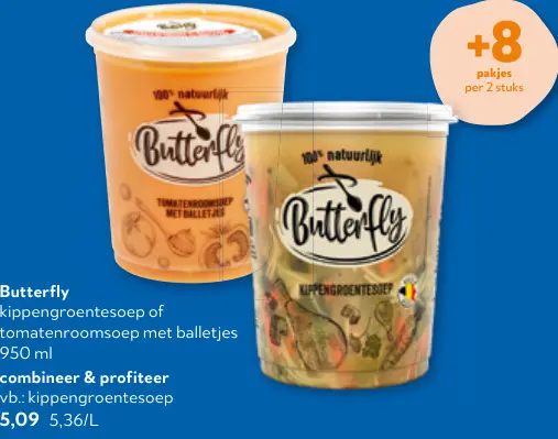 Promotie: Kippengroentesoep of tomatenroomsoep met balletjes