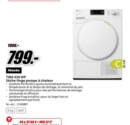 Offre: TWA 520 WP Sèche-linge pompe à chaleur