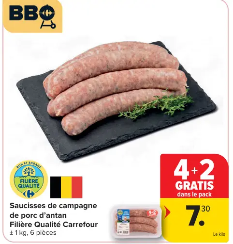 Offre: Saucisses de campagne de porc d'antan