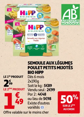 Promotie: Semoule aux légumes poulet petits mijotés BIO