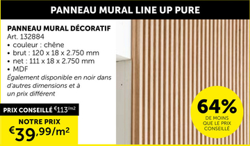 Offre: Panneau Mural Line Up Pure 120x18x2750mm Noir