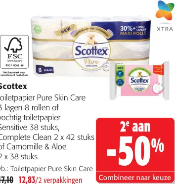 Promotie: Toiletpapier Pure Skin Care of vochtig toiletpapier Sensitive of Complete Clean
