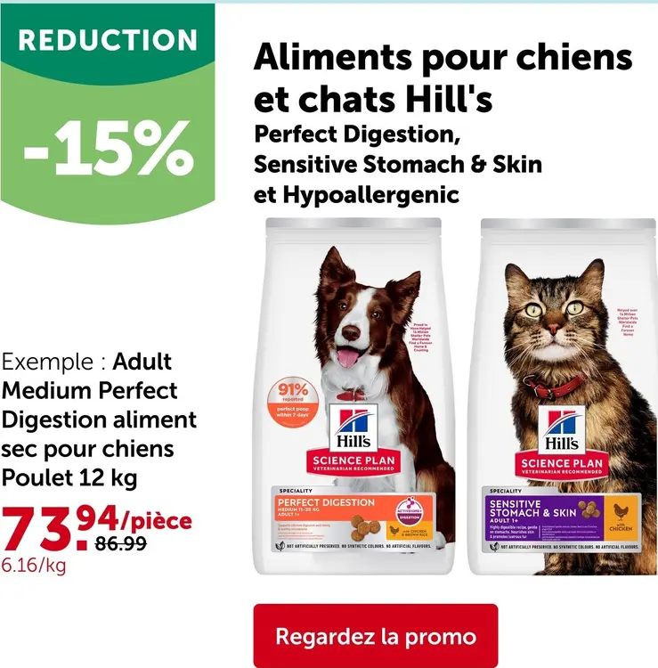 Offre: Aliments pour chiens et chats Perfect Digestion, Sensitive Stomach & Skin et Hypoallergenic