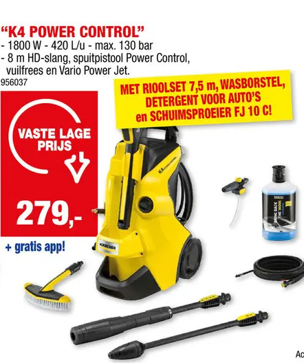 Promotie: K4 Power Control hogedrukreiniger 1800W + accessoires