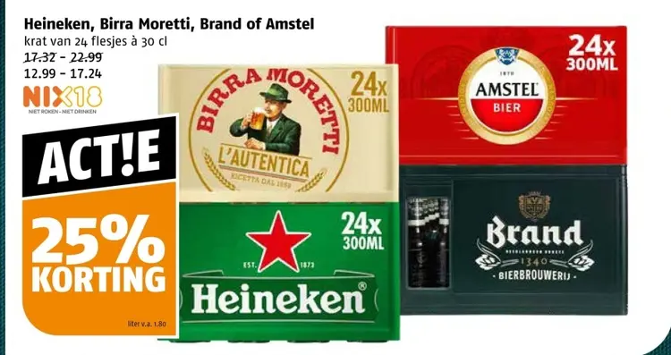 Aanbieding: Heineken, Birra Moretti, Brand of Amstel