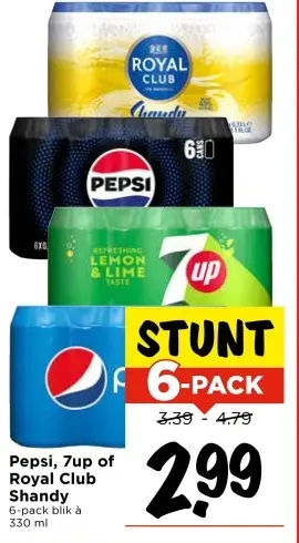 Aanbieding: Pepsi, 7up of Royal Club Shandy