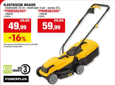 Promotie: Powerplus EG POWEG62205 elektrische grasmaaier 1300W 32cm