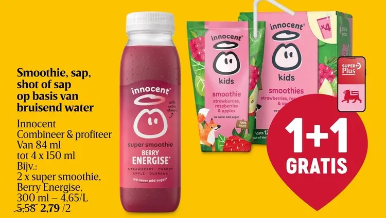 Promotie: Smoothie, sap, shot of sap op basis van bruisend water