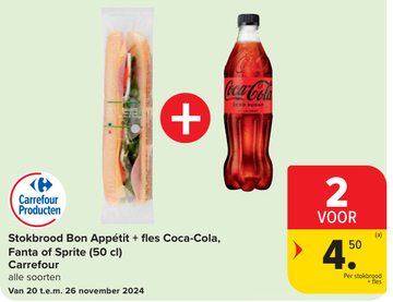 Aanbieding: Stokbrood Bon Appétit + fles Coca-Cola, Fanta