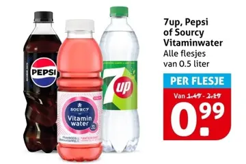 Aanbieding: 7up, Pepsi of Sourcy Vitaminwater