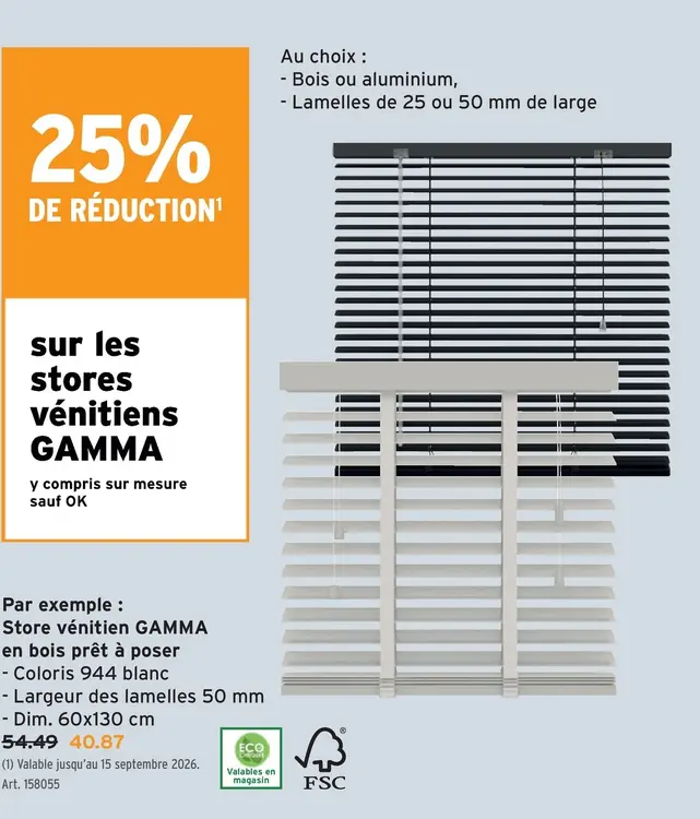 Offre: Store vénitien GAMMA en bois prêt à poser