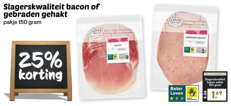 Aanbieding: Slagerskwaliteit bacon of gebraden gehakt