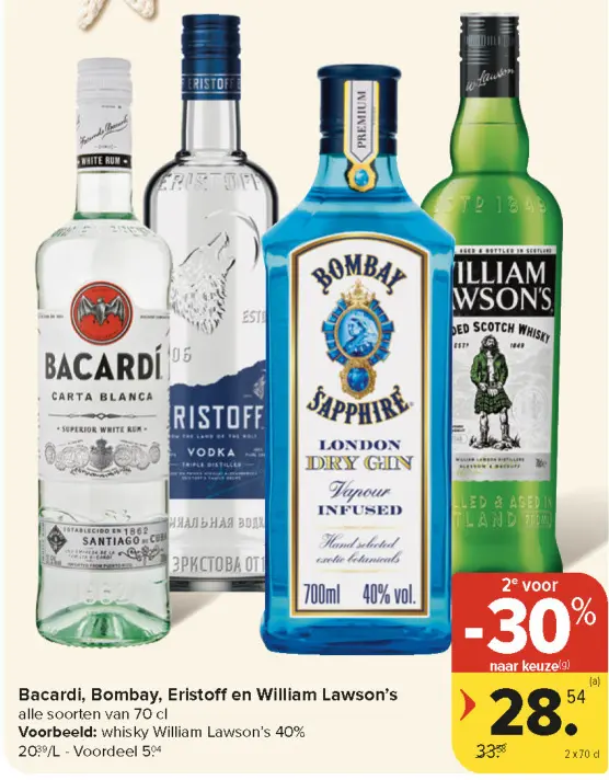 Aanbieding: Bacardi, Bombay, Eristoff en William Lawson's
