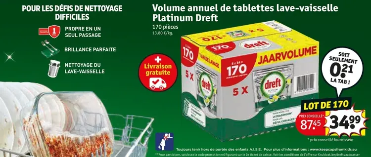 Offre: Volume annuel de tablettes lave-vaisselle Platinum