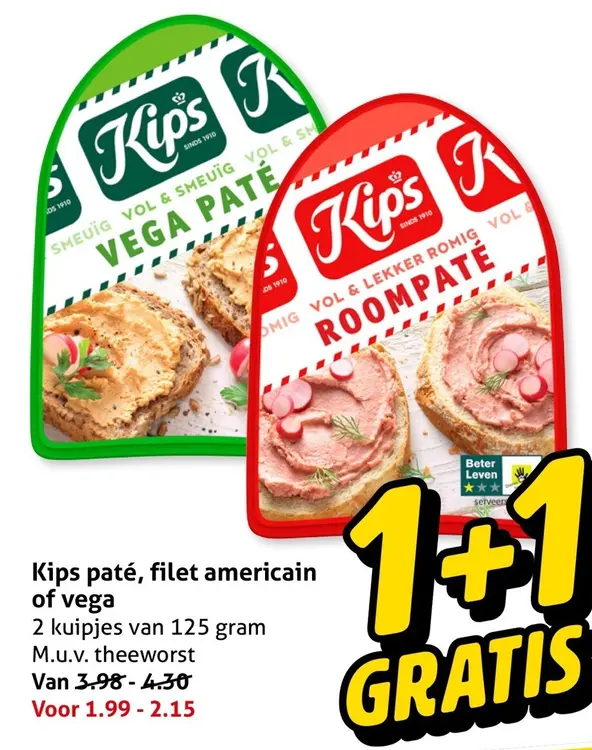 Aanbieding: Kips paté, filet americain of vega