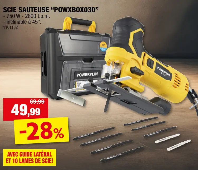 Offre: Powerplus POWXBOX030 scie sauteuse 750W + 10 lames de scie