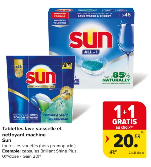 Offre: Tablettes lave-vaisselle et nettoyant machine