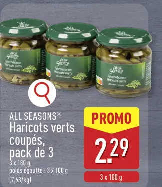 Offre: ALL SEASONS® Haricots verts coupés, pack de 3