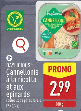 Offre: Cannellonis à la ricotta et aux épinards