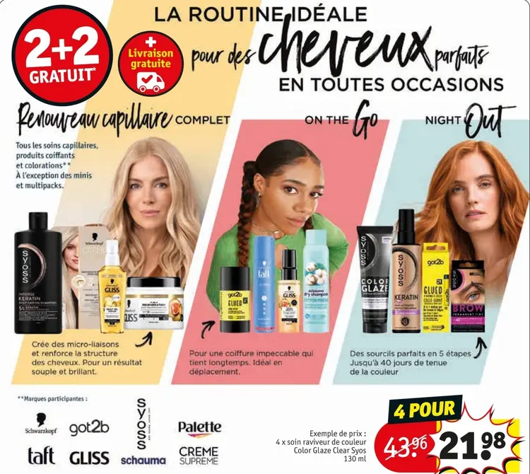 Offre: Tous les  soins capilaires, produits coiffants et colorations