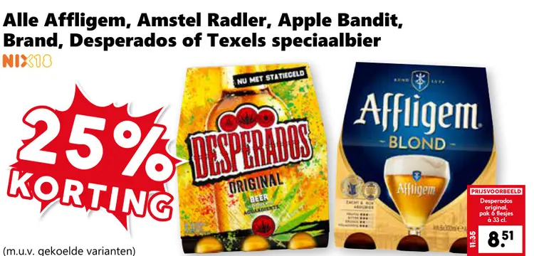 Aanbieding: Alle Affligem, Amstel Radler, Apple Bandit, Brand, Desperados of Texels speciaalbier