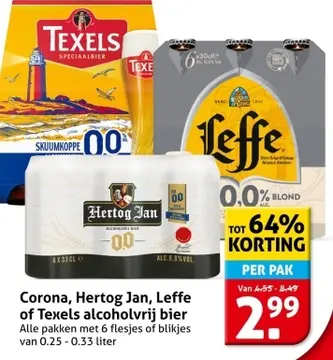 Aanbieding: Corona, Hertog Jan, Leffe of Texels alcoholvrij bier