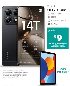 Aanbieding: Xiaomi 14T 5G + Tablet + Redmi Pad SE 8,7"