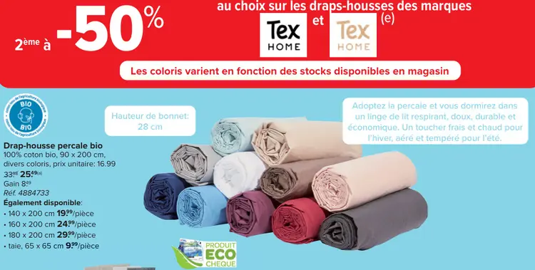 Offre: Drap-housse percale bio