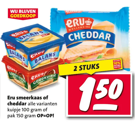 Aanbieding: Eru smeerkaas of cheddar