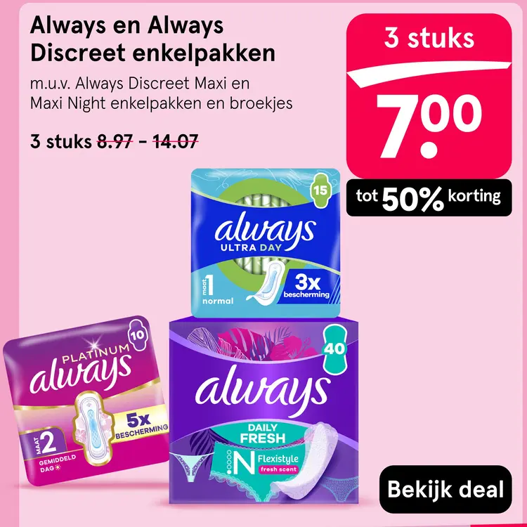 Aanbieding: Always en Always Discreet enkelpakken
