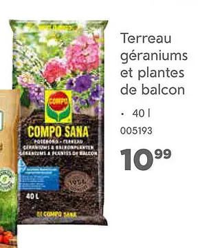 Offre: Terreau géraniums et plantes de balcon