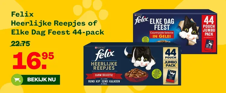 Aanbieding: Felix Heerlijke Reepjes of Elke Dag Feest 44-pack