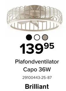 Promotie: Brilliant Plafondventilator Capo met Lamp - LED 36W - 4200Lm - Dimbaar - Stil - Ø48cm - Wit