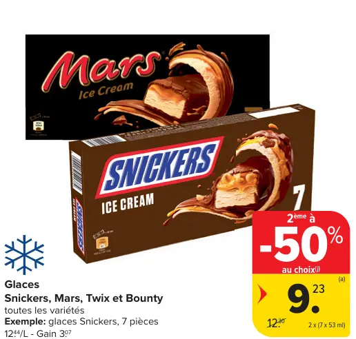 Offre: Glaces Snickers, Mars, Twix et Bounty