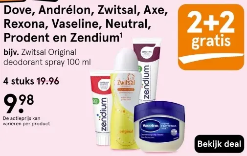 Aanbieding: Dove, Andrélon, Zwitsal, Axe, Rexona, Vaseline, Neutral, Prodent en Zendium