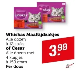 Aanbieding: Whiskas Maaltijdzakjes of Cesar