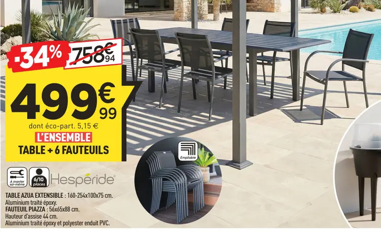 Offre: Ensemble table + 6 fauteuils