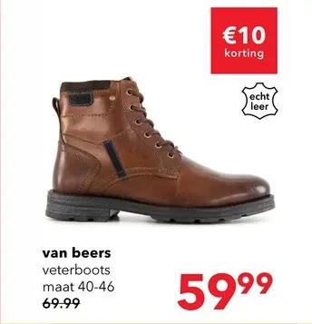 Aanbieding: Van Beers gevoerde leren heren veterboots cognac bruin