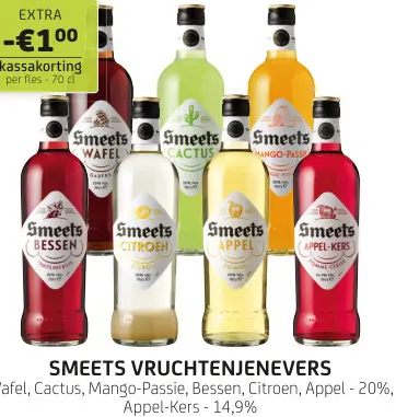 Promotie: Smeets Vruchtenjenevers Wafel, Cactus, Mango-Passie, Bessen, Citroen, Appel - 20%, Appel-Kers - 14,9%