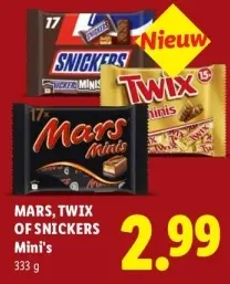 Aanbieding: MARS, TWIX OF SNICKERS Mini's