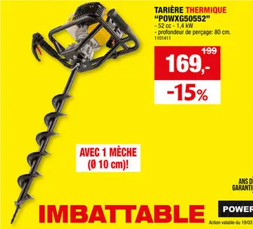 Offre: Powerplus POWXG50552 tarière thermique 52cc