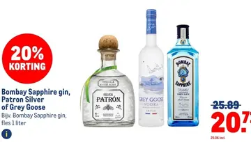 Aanbieding: Bombay Sapphire gin, Patron Silver of Grey Go