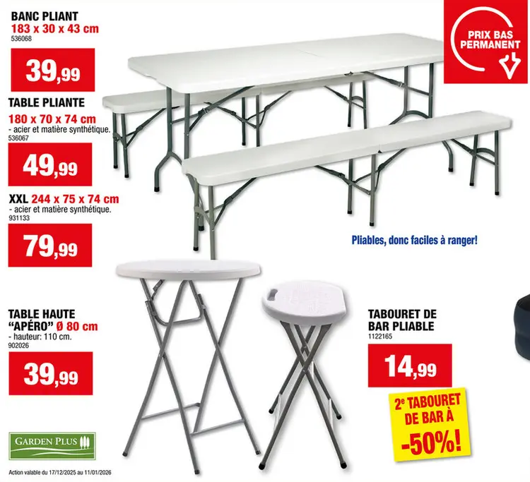 Offre: Garden Plus Table pliante 244x75 cm gris/blanc