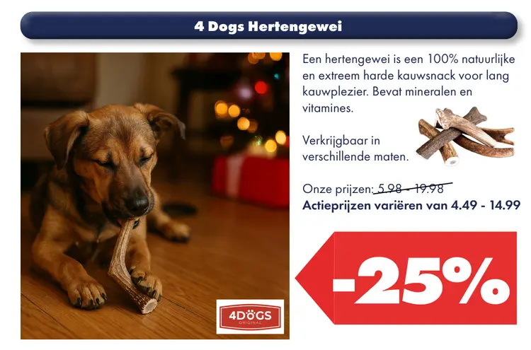 Aanbieding: 4 Dogs Hertengewei
