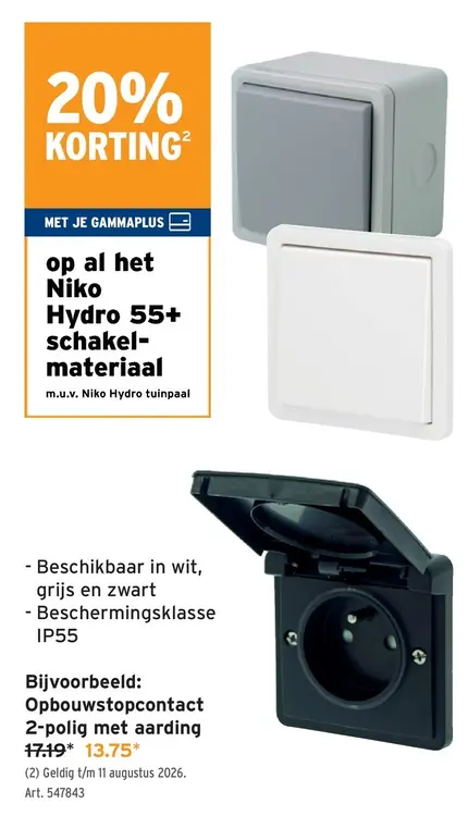 Promotie: Opbouwstopcontact 2-polig met aarding